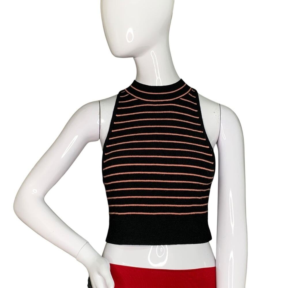 Victoria's Secret Fine Knit Halter Crop Top Striped Black and Rusty Orange Sz M